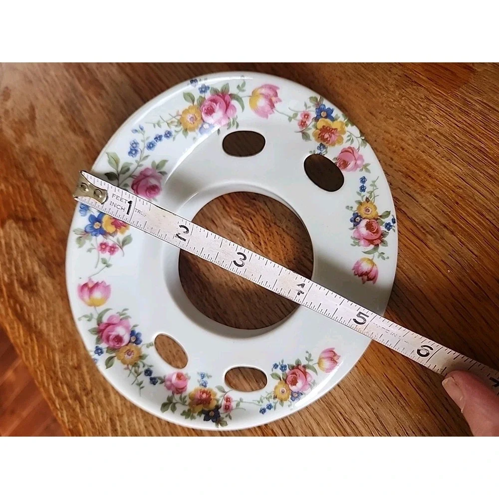 Vtg Floral White Ceramic Wall Mount Toothbrush & Cup Holder Cottage‎ Country